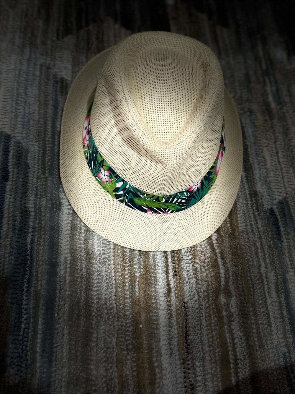 Cream Straw Fedora with Tropical Floral Band